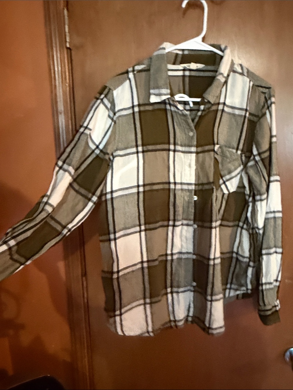 Lucky Brand Olive and Cream Plaid Shirt Jacket